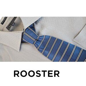 Rooster Brand Vintage Neck Tie Blue and White Stripe 100% Silk